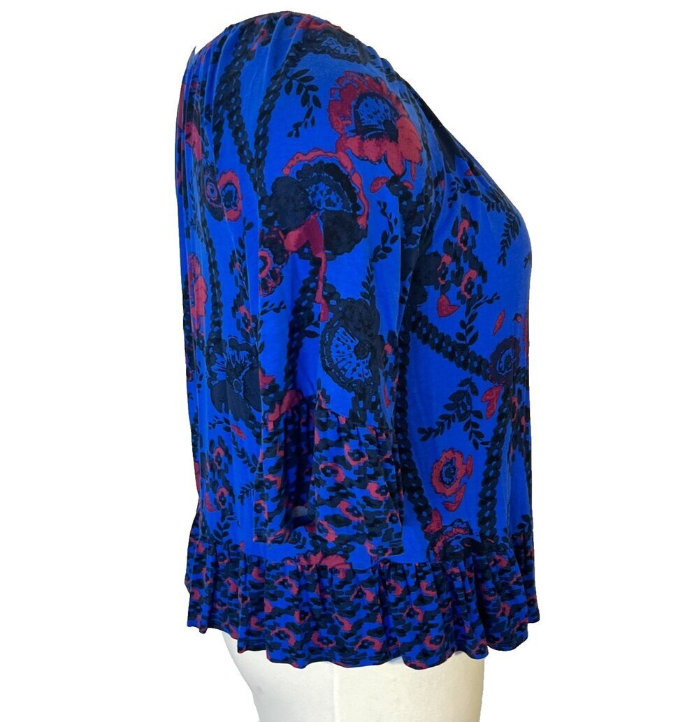 Style & Co Blouse Womens XL Fits to 1X Jewel Tone Blue Peasant Top Babydoll - Picture 7 of 14